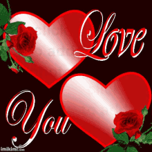 a couple of red hearts with the word love on them