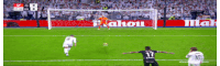 a soccer player wearing a number 17 jersey celebrates his goal