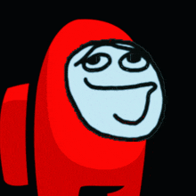 a red among us character with a funny face on it