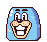a pixel art illustration of a cartoon character with a smiley face .