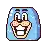 a pixel art illustration of a cartoon character with a smiley face .