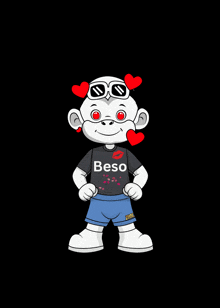 a cartoon character wearing sunglasses and a black shirt that says beso
