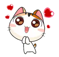 a cartoon cat with hearts surrounding it