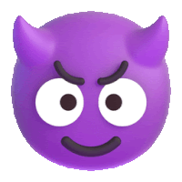 a purple devil emoji with horns and a smile on its face