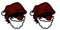 a cartoon drawing of two santa clauses wearing santa hats and beard