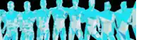 a group of people are standing next to each other in a row