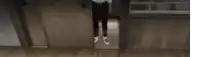 a person is standing in front of a window in a dark room with a shadow on the wall .