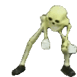 a skeleton is standing on its hind legs and holding a piece of paper in its hand .