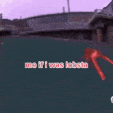 a red lobster is swimming in the water with the words `` me if i was lobsta '' above it .