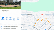 a google map showing pat goode park and the directions to it
