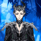 a man with horns and a crown on his head is smiling