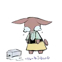 a cartoon drawing of a rabbit with the name zombi3bunn written on the bottom