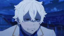 a cartoon character with white hair is making a face
