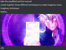 a picture of a man holding a piece of paper that says take the amplified and the reversal smash together
