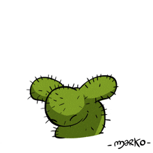 a cartoon drawing of a green cactus with a smiley face on it