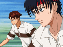 a cartoon drawing of two boys with one wearing a headband