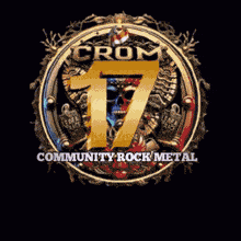 a poster for crom 17 community rock metal with a skull in the center