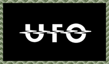 the word ufo is on a black background with a green frame