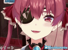 a close up of a girl 's face with the twitter username @choushoumarine