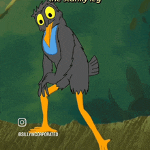 a cartoon of a bird with a blue beak and yellow legs
