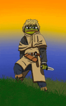 a cartoon of a frog holding a knife
