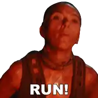 a woman with a scarf around her neck has the word run on her chest