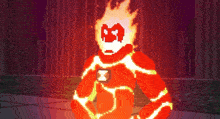 a pixel art drawing of a superhero with a heart on his head