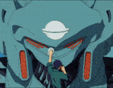 a boy with blue hair is eating a sandwich in a hammock