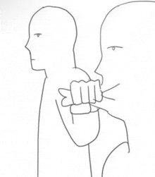 a drawing of a man holding another man 's fist .