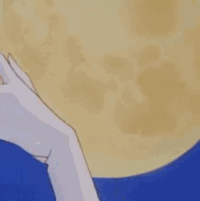 a close up of a sailor moon cartoon character holding a sword in front of a full moon .