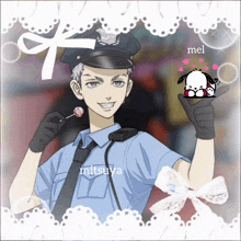 a picture of a police officer with the name mitsuwa on the bottom left