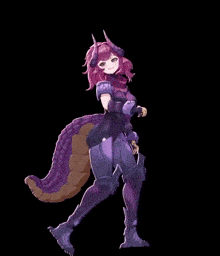 a purple anime character with horns and a purple tail