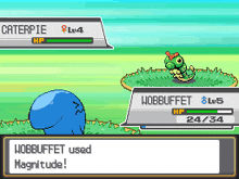 a pokemon game with caterpie and wobbuffet fighting each other