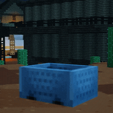 a roblox character is sitting on a blue cube