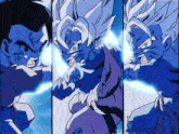 a collage of three images of a cartoon character fighting