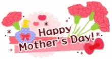 a happy mother 's day greeting card with red carnations and hearts .