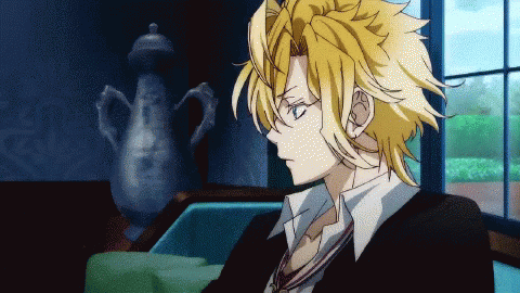 prompthunt handsome cute teenage blonde anime boy student running to class  in the school hallway evil smirk on his face and hands behind his back  like he his cool wearing a yellow
