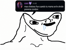 a drawing of a person with a speech bubble that says cors on it