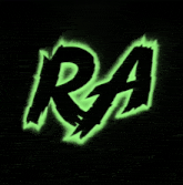 the letter r is spray painted green in the dark