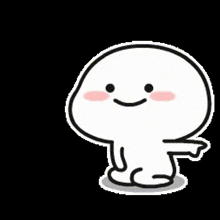 a cartoon character with a smile on his face is sitting down and pointing at something .