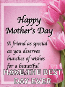 a happy mother 's day card with pink flowers