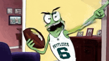 a cartoon character is wearing a jersey that says peytlcics 6