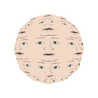 a cartoon drawing of a face with many eyes