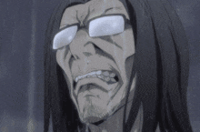 a man wearing glasses is crying with tears running down his face