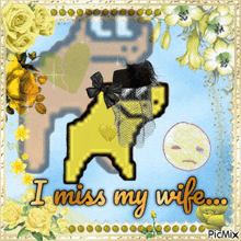 a picture of a dog with the words i miss my wife written on it