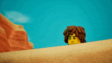 a lego character with dreadlocks is standing on a rock
