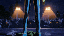 a cartoon character standing in front of a bunch of trash