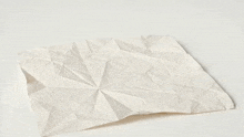 a white origami leaf is floating in the air on a white table .