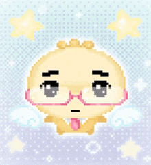 a pixel art of a cartoon character with glasses