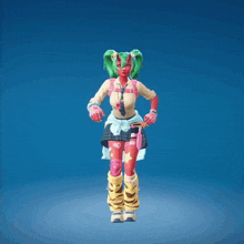 a cartoon character with green hair and red skin
